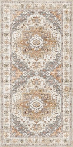 Madane Hallway Runner Rug 3x6 - Washable Kitchen Rugs Entryway Rug Runner Vintage Soft Floor Mat Non Slip Indoor Farmhouse Carpet for Bathroom Living Room Bedroom (3 X 6, Turmeric/Grey)