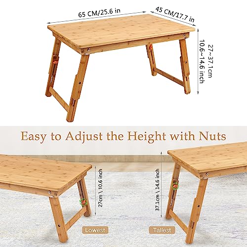 Image of Large Size Laptop Tray Desk Nnewvante 25.6x17.7in Bamboo Floor Desk Low Table Bed Tray Table,Foldable Adjustable Study Writing Gaming Breakfast Serving Floor Table Support 18in Laptop w' 4 Leg Lock