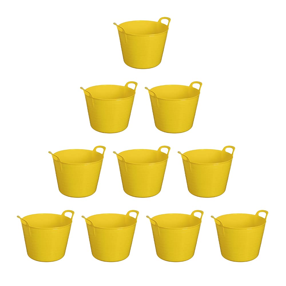 Set of 10-42L Litre Large Flexi Tub Garden Home Flexible Colour Storage Container Bucket Polyethylene Flexi Tub- MADE IN U.K (Yellow)