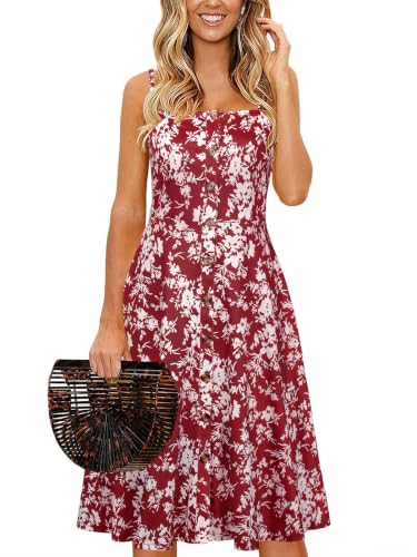 Image of Berydress Women's Casual Beach Summer Dresses 2026 Solid Cotton Flattering A-Line Spaghetti Strap Button Down Midi Sundress