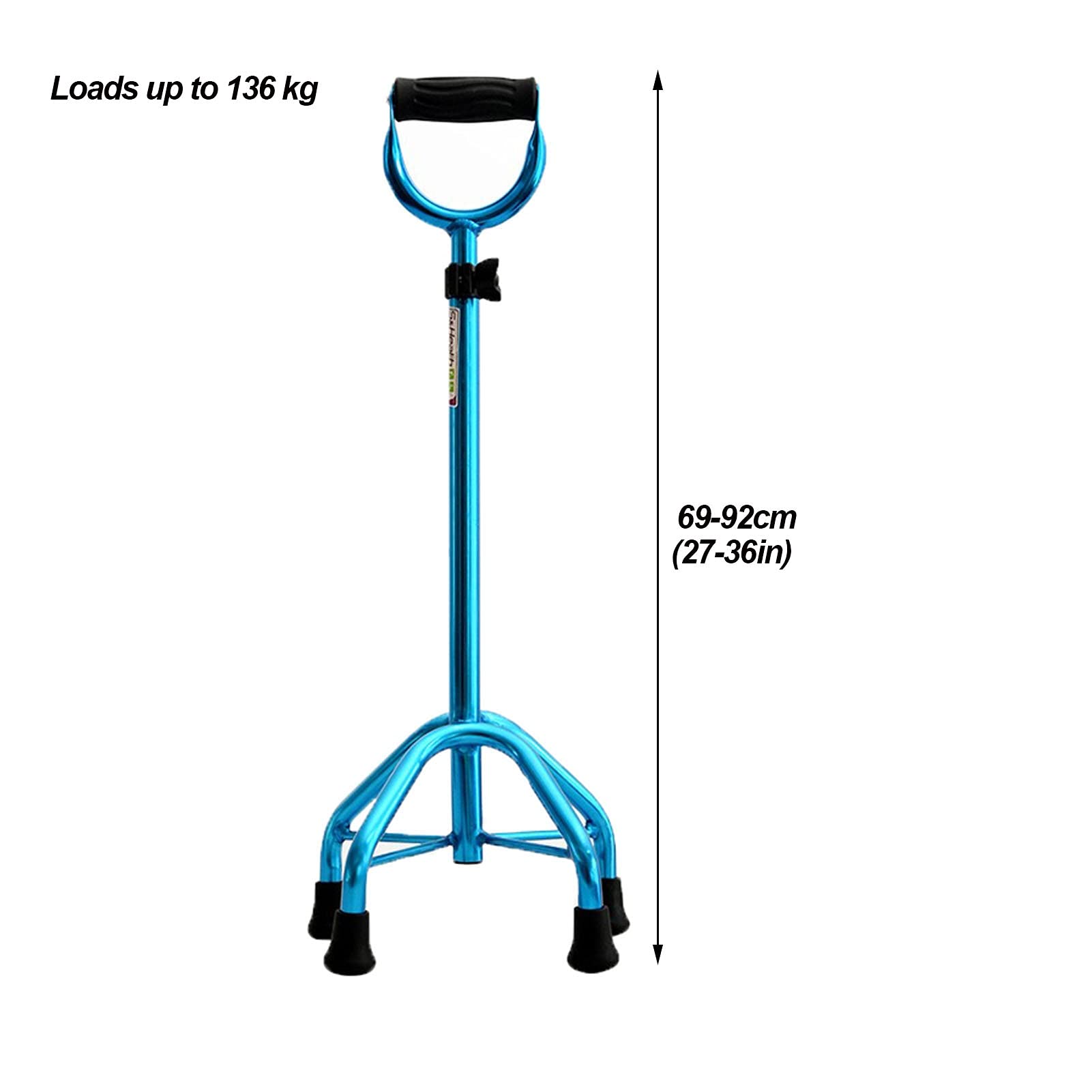 Bastón de Paseo Bastones para Mayores Bastón de caminata ligero, bastón para caminar con mango ergonómico y correa de muñeca 10 ajustes de altura, altura grande de cuatro piernas, base antideslizante,