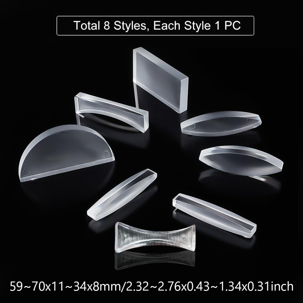 AHANDMAKER 7 pièces Ensemble D'Expériences Optiques Physiques, Acrylique Lentille Optique et Prisme Toutes Faces Entièrement Polies pour l'enseignement de la Physique des Fournitures de Laboratoire
