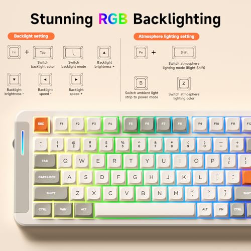 Image of MCHOSE X75 V2 Wireless Mechanical Keyboard Volume Knob, Tri-mode BT5.0 /2.4GHz /USB-C Hot Swappable Custom Keyboards, Linear Switch Creamy keyboards,RGB Gaming Keyboard for PC /Tablet /PS /Xbox,Retro White