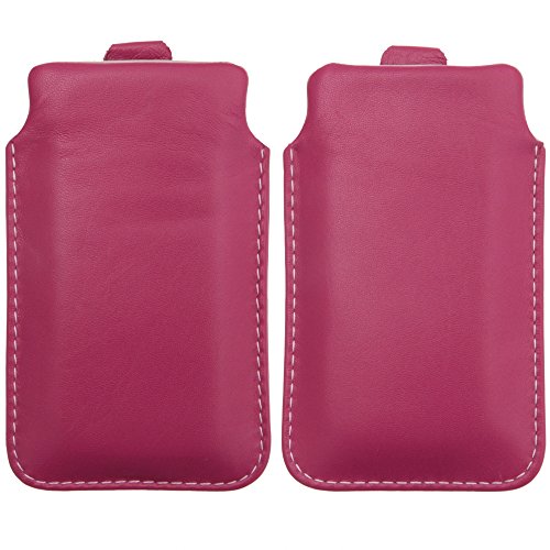 handy point Funda de piel para iPhone SE 5, 5S, 5C, hecha a mano, con cierre de velcro, color rosa y crema
