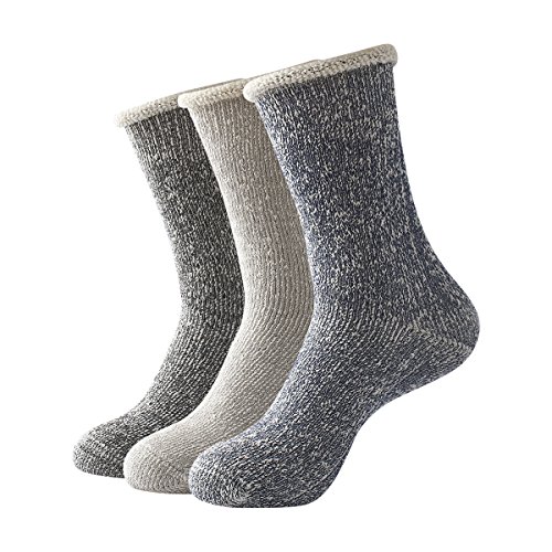 Beauttable 3 Men Thick Cotton Socks Thermal Crew Winter Warm Soft Boot Socks(Black/Gray/Blue 3Pairs)