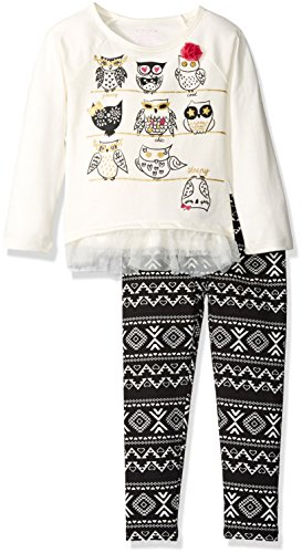 Kidtopia Girls' 2pc Set-Raglan Sleeve Mesh Owl with Printed Legging