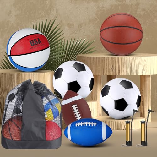 Sratte 6 Pcs Sport Balls Set Official Size Football Basketball, Brown White by Sratte - Used condition - Image 4
