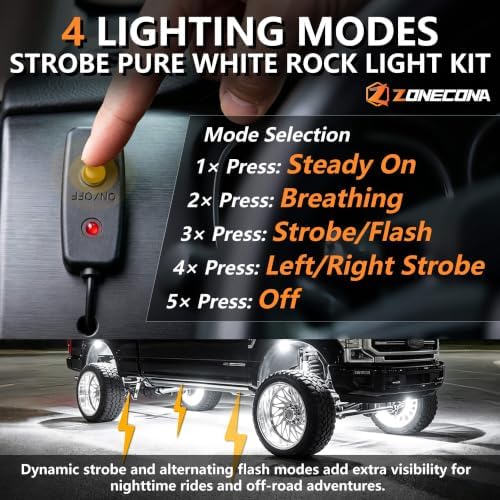 12Pods Strobe Pure White LED Rock Lights Kit Plug-Play 6500K 12V — 사진 2