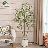 VIVATREES Olive Trees Artificial Indoor, 6FT Tall Faux Olive Tree with White Tall Planter, Artificial Plants with Natural Wood Trunk and Lifelike Fruits for Home Office Decor - Image 2