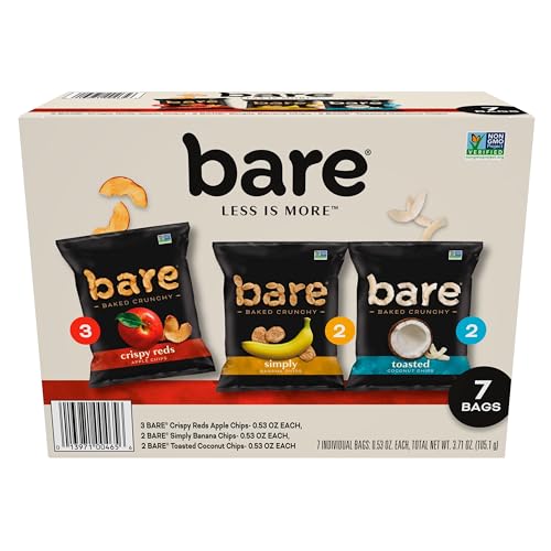 Bare Baked Paquete variado de bocadillos crujientes de frutas, 7 unidades, sin gluten, sin azúcar, surtido de 7 piezas