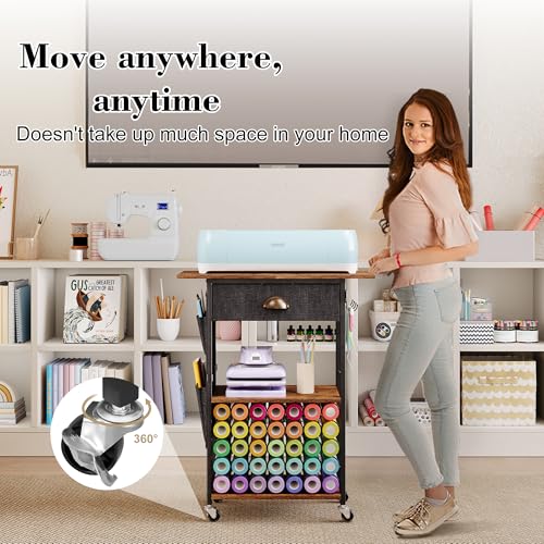 Image of Craft Organizers and Storage Cart: Craft Room Cart for Organizing Cutting Accessories and Machine, Vinyl Roll Storage and Organization Holder, Heat Press Stand Table with Wheels