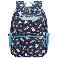 BrainyBees Kids Backpack for Boys - 15 Inch Backpack for Kids 3 to 8, Lightweight Bookbag for Preschool Kindergarten Elementary School, Insulated Pocket, Safe Reflective Stripe, Navy Space