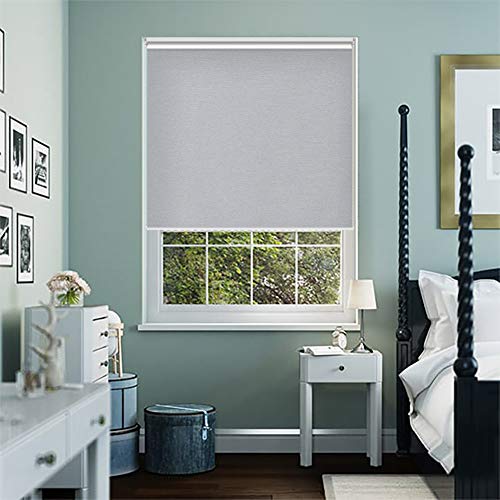 Allbright Thermal Insulated Fabric 100% Blackout Uv Protection Striped Jacquard Roller Shades For Windows,Easy To Install (Gray, 28'') #TOP1