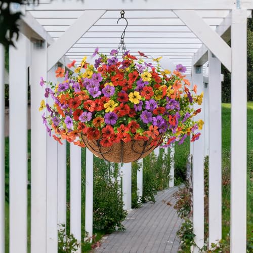 Artificial Faux Hanging Flowers Plants with Basket for Outdoor Spring Decoration, Fake Silk Daisy Outside Indoor UV Resistant Look Real Yard Patio Front Porch Garden Balcony Home Decor(Mix2) - Image 3