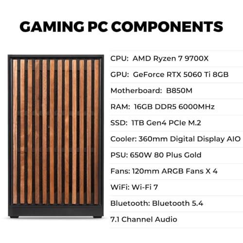Image of KOTIN Prebuilt Gaming PC Ryzen 7 9700X 16GB DDR5 RTX 5060 Ti 8GB 1TB SSD | 360MM Liquid Cooled Gaming Desktop, 11.3in Smart Display, 650W 80+ Gold PSU, WiFi 7, Windows 11 ARGB Tower Computer