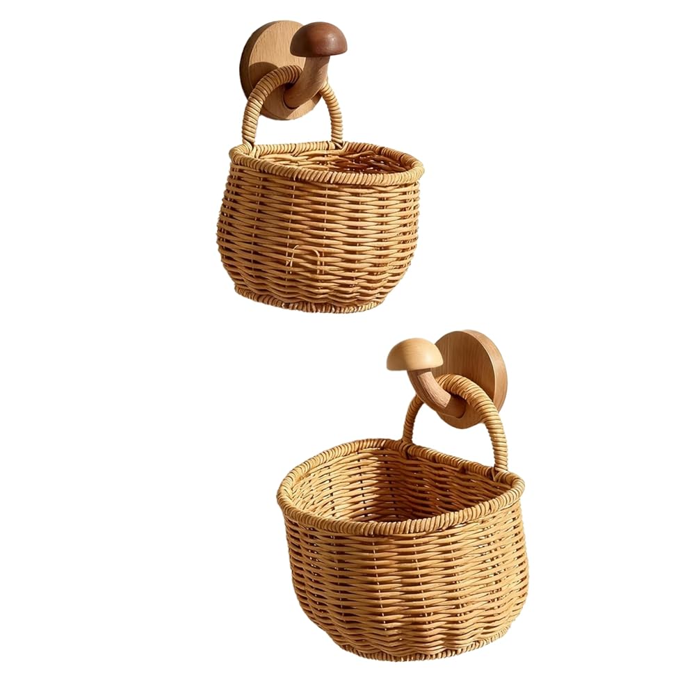 Hndhbfgrt Hand-Woven Rattan Wall Hanging Baskets Woven Wall Baskets Hanging Storage Basket