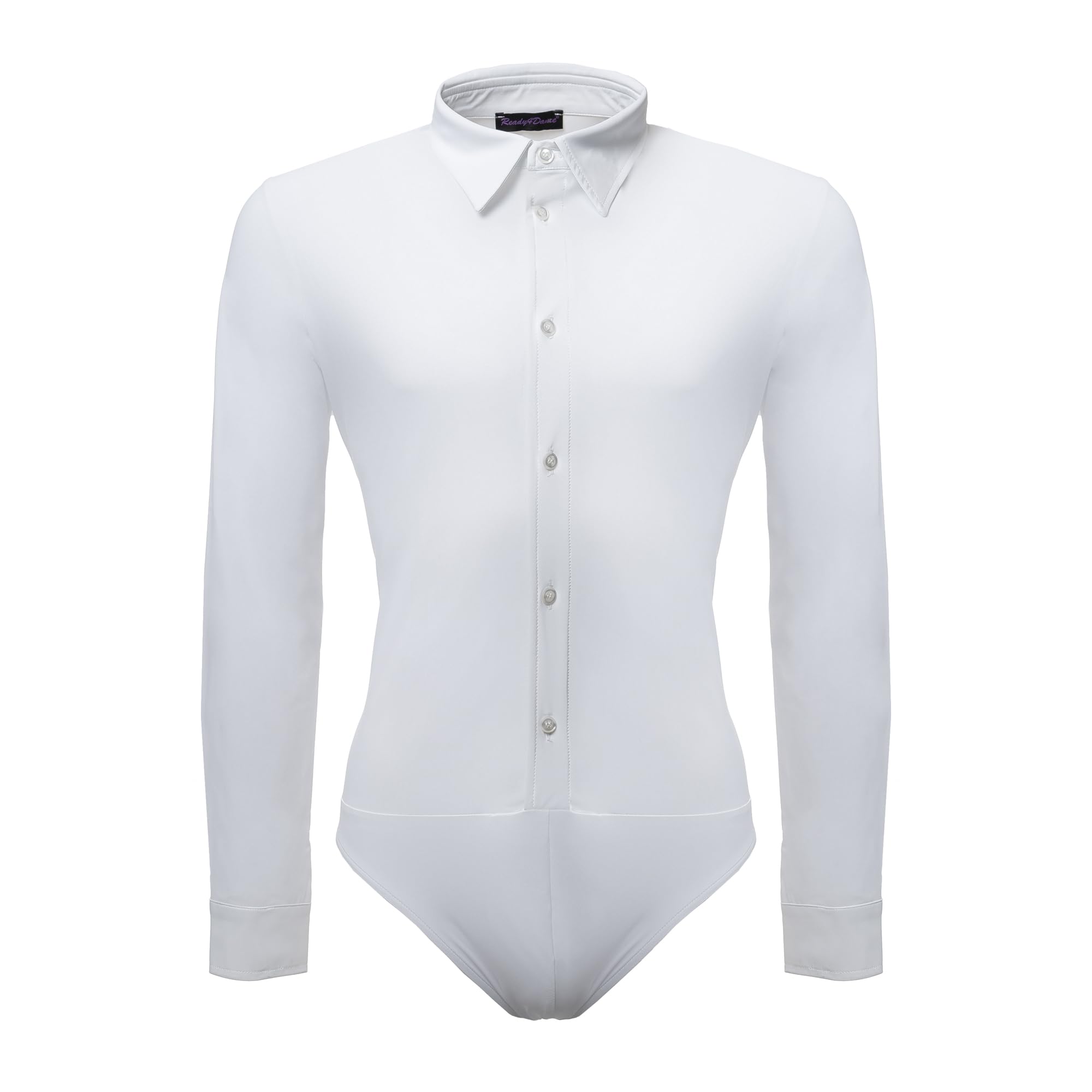 Camisa Body Chicago Slim Fit Hombre para Baile de Salón y Danza Estándar y Latino Americano, Manga Larga, Cuello Rígido con Varillas, Tejido Técnico Transpirable, Blanco y Negro