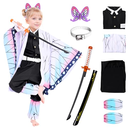 yyleasar Kids Full Set Anime Halloween Cosplay Costume for Kids Kimono Uniform Outfit with Sword (130(L))