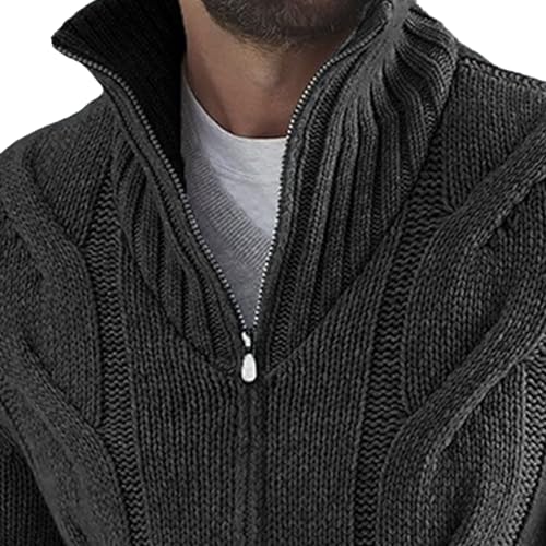 Men's High Neck Long Sleeve Sweater Cable Knit Full Zip Sweater Cardigan Heavy Weight Casual Sweaters2