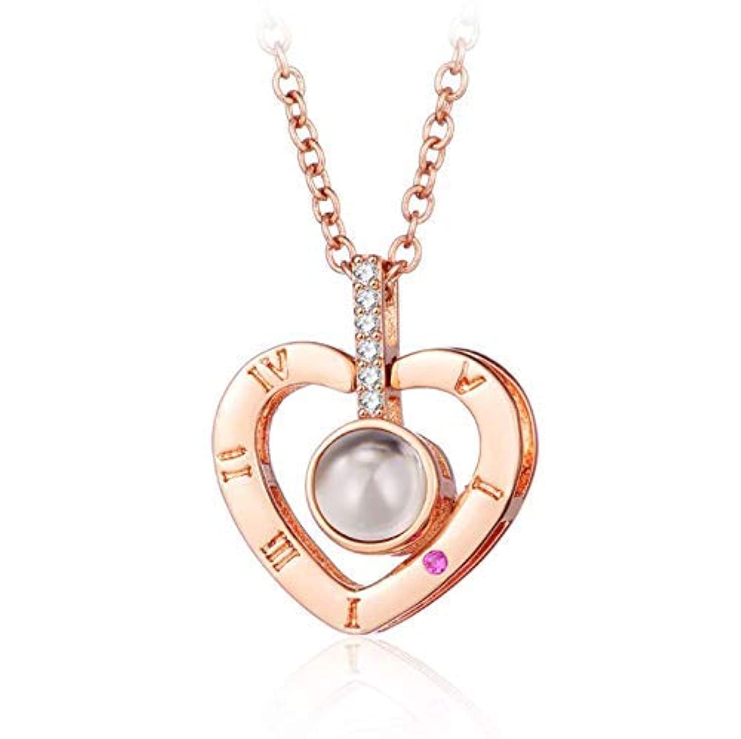 Dispansoal 100 Language I Love You Necklace Projective Pendant for Women - Romantic Love Memory Birthday Valentine's Wedding Gift (Heart Lover Rose Gold)