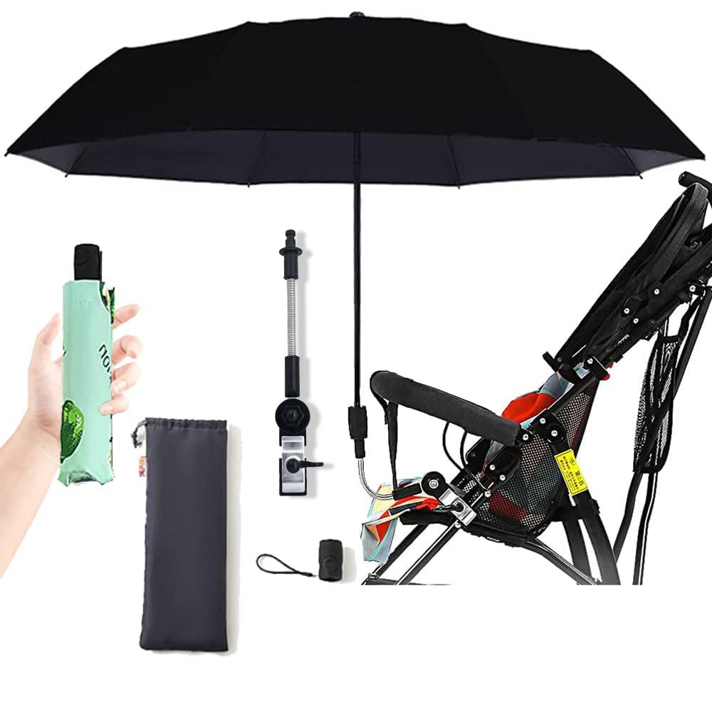 Nakazawa Sombrilla Carro Bebé Universal para Protección Solar - Sombrilla Carro, Bebé Ajustable para Todos los Modelos de Carritos de Bebé, Paraguas universal plegable.(Negro)…