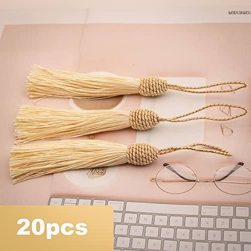 Vapker Bookmark Tassels 20Pcs 15Cm/6 Inch Beige Tassels With Pineapple Head Sewing Tassels Silky Floss Mini Craft Tassels With Cord Loop For Keychain Earring Jewelry Diy Craft #TOP3