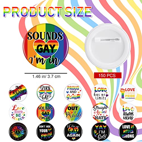 Kigeli 150 Pcs Gay Pride Pins Rainbow LGBTQ Pronoun Button Pin LGBT Lapel Pins Brooch Round Lesbian Bisexual Pride Badge Decor for Party Parades Backpack Hat Cloth Bag Decoration2