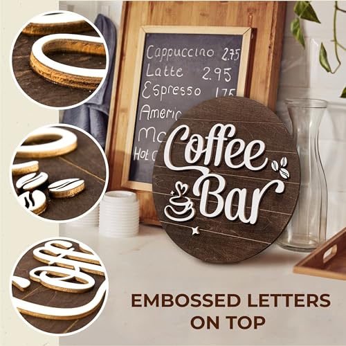 Image of Woodamore Coffee Bar Sign Wall Decor - Vintage Coffee Sign for Bar Decor Accessories, Funny Cafe Station Signs Idea For Kitchen Home Decor, 10'' Farmhouse Cafe Signs for Cafe Decorations