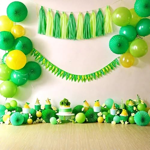 Image of 20pcs Lime Green and Dark Green Shiny Tassel Garland Banner Tissue Paper Tassels for Party Decorations