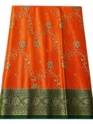 Image of Women's Glory Banarasi Satin Silk Saree with Rich Golden Zari Floral Embroidery | Kanjivaram Style | Traditional Wedding & Festive sadi with Contrast Border | Designer Party Sari Collection