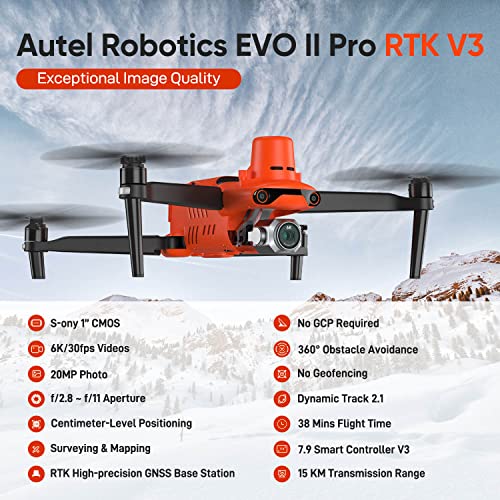 Image of Autel Robotics EVO II PRO RTK V3, S-ony 1'' 6K /30fps HDR Video, Centimeter-Level Positioning, High-Precision GNSS Base Station, PPK Support, 20MP, SkyLink 2.0, 15KM Transmission, For Mapping