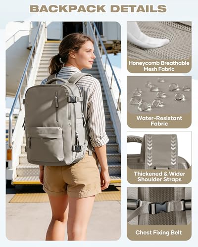 Image of suradar Vacuum Seal Travel Backpack Built-in Pump,Air Compression System Vacuum Vacpack Travel Bag for Women Men Carry On Suitcase Luggage Laptop Airlines Approved Daypack Space Saver Bags Grey Brown