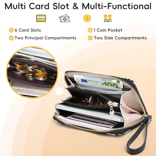 Pomelo Best Wallets for Women Leather RFID Blocking Zipper Around Credit Card Holder Wristlet Medium Wallet for Ladies Black 20252