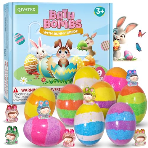 Qivatex Bath Bombs with Toys Inside, Valentines Day Gifts for Kids, Easter Basket Stuffers, Natural & Organic Kids Bath Bombs, Bubble Bath Birthday Gifts Set for Kid Boys and Girls Ages 3+