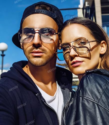 AIEYEZO Oversized Square Sunglasses for Men Women Fashion Metal Frame Square Aviator Gradient Shades2