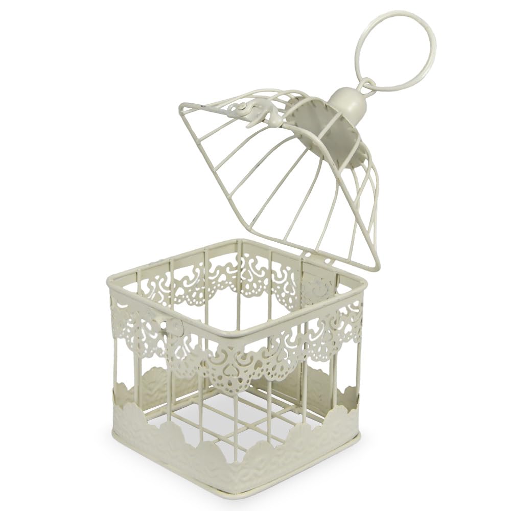 Jaula farol portavelas de metal marfil hexagonal 12,5 x 11,5 x 23 cm