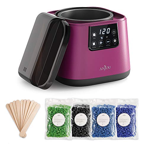 Anjou Wachswärmer elektrischer Wachserhitzer mit LCD Temperaturanzeige Automatischer Schmelzmodus Heime Haarentfernung Arm Achselhöhle Beine Bikini-Zone mit Wachsbohnen