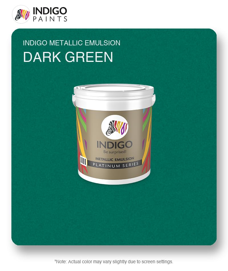 Image of Indigo Metallic Emulsion Platinum Series - Sparkling Metallic Texture Wall Paint | Water-Based | Anti-Fungal & Algae Resistant | Interior & Exterior Use | 10 L Dark Green