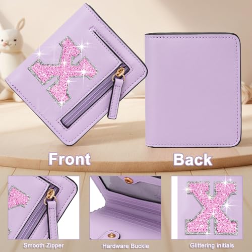 Image of Birthday Gifts for Teen Girl Kids Wallet Girl Wallets Small Initial Rfid Wallet Teen Girls Gift Preppy Stuff for Girls Purple X