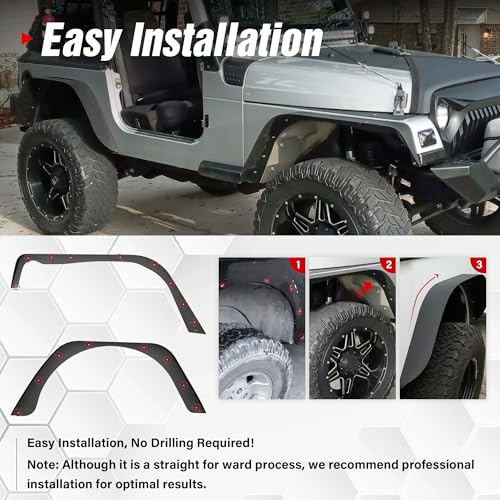 Image of YZONA for Wrangler TJ LJ Flat Front & Rear Fender Flares Compatible with 1997-2006 Jeep Wrangler TJ & 2004-2006 Jeep Wrangler LJ, Off-Road Heavy Duty Steel Mud Guard Combo Wheel Fenders 4 PCS Kit