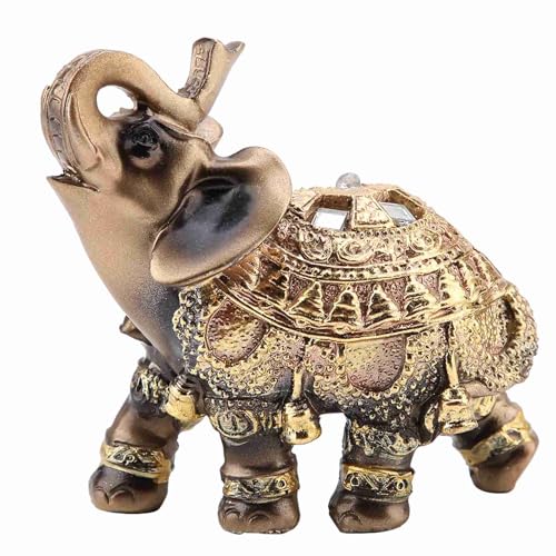 Tbest Lucky Feng Shui Elephant Sculpture Wealth Figure - Resina, Squisita Lavorazione, per Familiari e Amici (Medio -dimensione dorata)