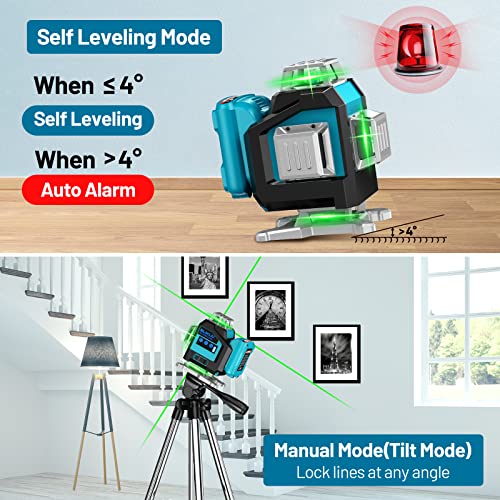 Elikliv Laser Level 4D Self-Leveling Laser Level 4 X 360 Green Beam Horizontal Vertical Four-Plane Leveling And Alignment Laser Tool With Rechargeable Battery For Layout Work Tiling Floor Construction #TOP1
