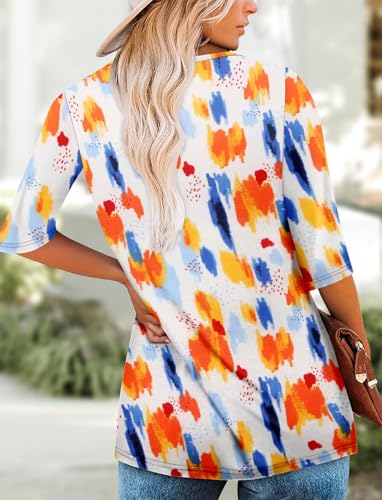 KISSMODA Women's Casual 3/4 Sleeve T-Shirts Round Neck Cute Tunic Tops Basic/Pleated Summer Tops Trendy Spring Blouses