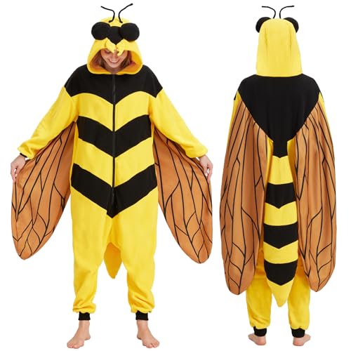 YUTCOTC Bee Onesie Pajamas Animal Bee Cosplay Costume Homewear Sleepwear for Women and Men