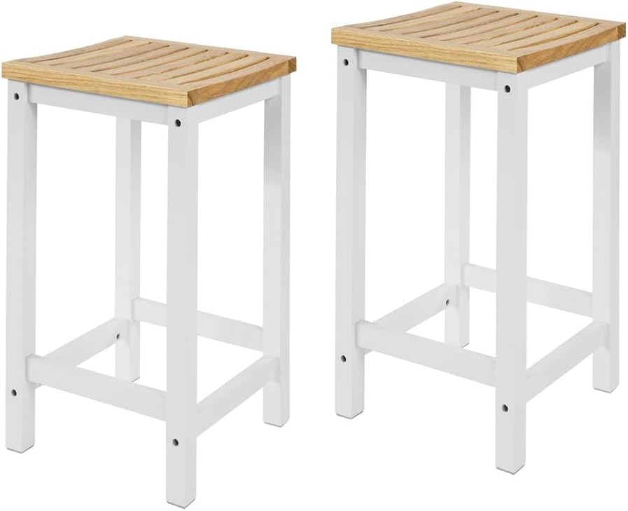 SoBuy Set of 2 Wooden Kitchen Breakfast Bar Stool, Kitchen Dining Stool White and Natural FST29-WNx2