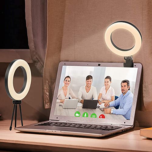 Ring Light with Tripod Stand, Video Conference Lighting for Laptop with Clamp 3 Modes 10 Brightness, LED Ringlight with Remote Phone Holder for Portrait, TikTok, Makeup