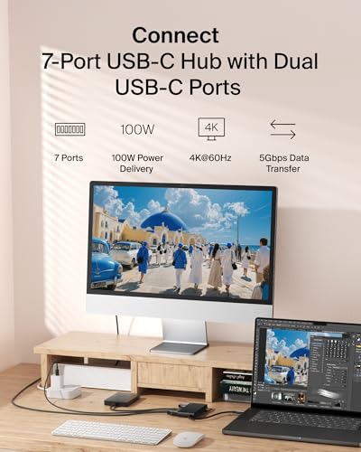 Image of Belkin USB C Hub, 7-Port Hub w / 4K HDMI Display @ 60Hz, SD & MicroSD, 100W Power Delivery, Fast Data Transfer 5Gbps, USB C Multiport Adapter for Neo MacBook, iPad Pro, Chromebook - Upgraded HDMI 2.0