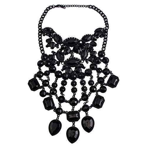 Modes schwarzes Tränenkristall -Anhänger Schmuck für Frauen Maxi Statement Bohemian Halskette