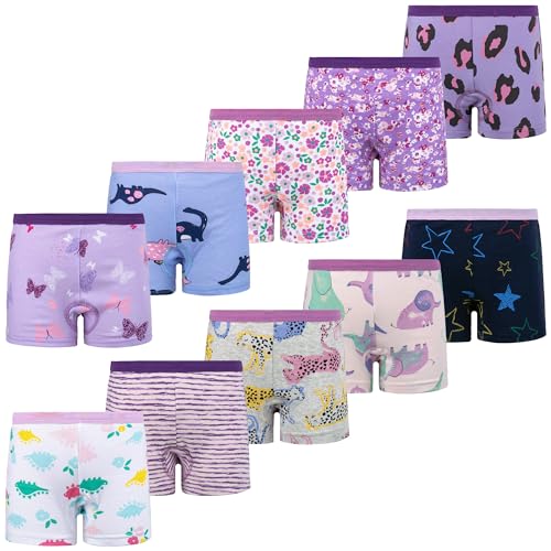 BIG ELEPHANT 10 Pack Toddler Girls' Underwear Boxer Briefs，100% Cotton Super Soft Breathable Panties (3T-10Y)