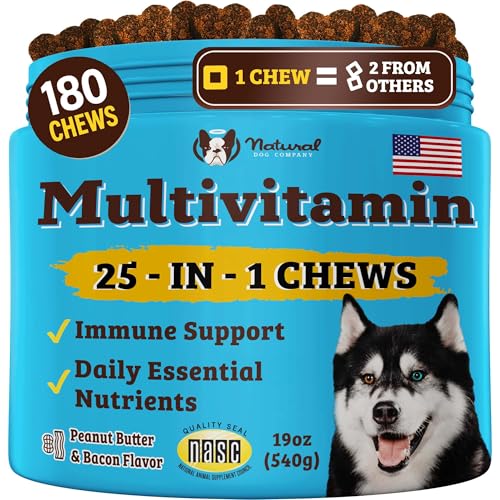 Natural Dog Company 25-in-1 Multivitamin for Dogs &ndash; Vet-Formulated Soft Chews for Puppies, Adults...